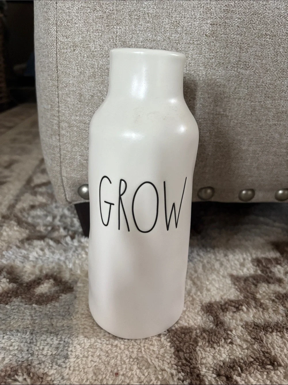 Rae Dunn White Ceramic Vase with Black GROW Lettering